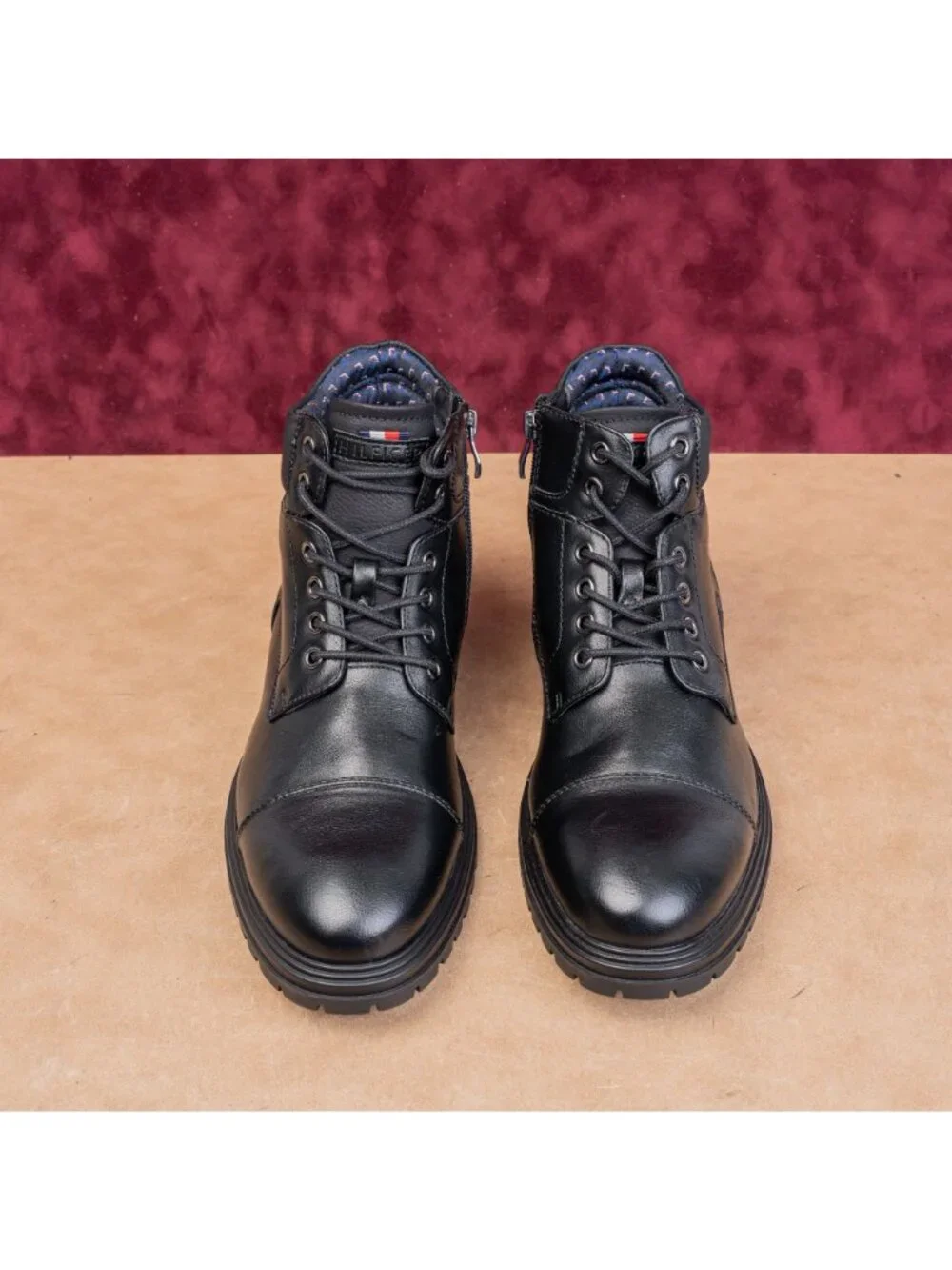 Tommy Hilfiger Men Oregon Black Faux Leather Combat Ankle Boots size 8